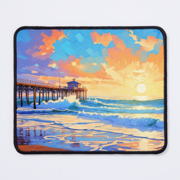 Item preview, California pier and ocean at sunrise - Landscape painting designed and sold by TheArtistOf2022.