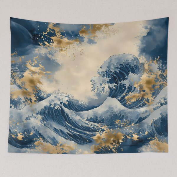 Item preview, Golden Tides – Elegant Wave Art Inspired by The Great Wave designed and sold by SweetRepeat.