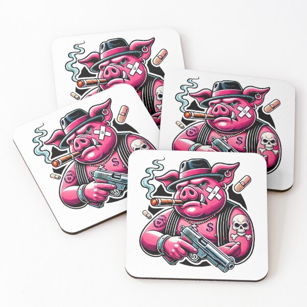 Artikelvorschau, Badass Gangster Pig Illustration – Mafia Cartoon Art mit Zigarre und Pistole entworfen und verkauft von DrawHandArt.