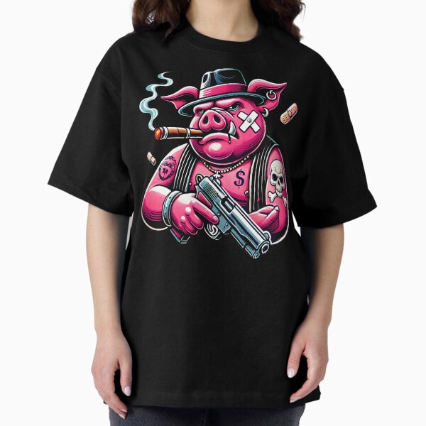 Artikel-Vorschau von Badass Gangster Pig Illustration – Mafia Cartoon Art mit Zigarre und Pistole, designt und verkauft von DrawHandArt.