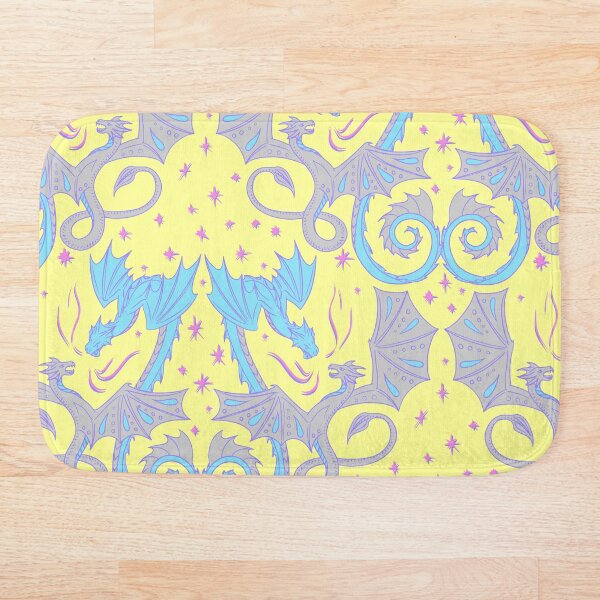 Aperçu de l'œuvre Dragon Duel - Mystic Blaze en jaune, bleu, rose, violet créée et vendue par wild.geranium.design.