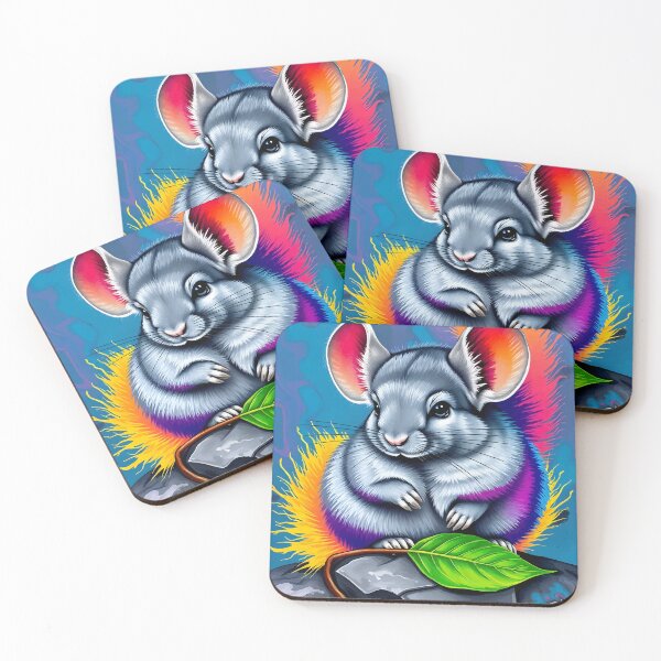 Item preview, Psychedelic Chinchilla Charm – Neon Whiskers and Rainbow Fur designed and sold by WildlifeInc.