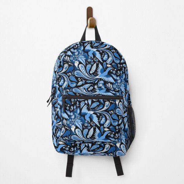 Vista previa del artículo con la obra «Pájaros y begonias paisley - azul», diseñado y vendido por kobyakov.