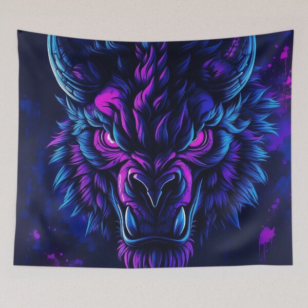 Item preview, Fierce Neon Bison Head Digital Artwork Glow designed and sold by ArtComixHaven.
