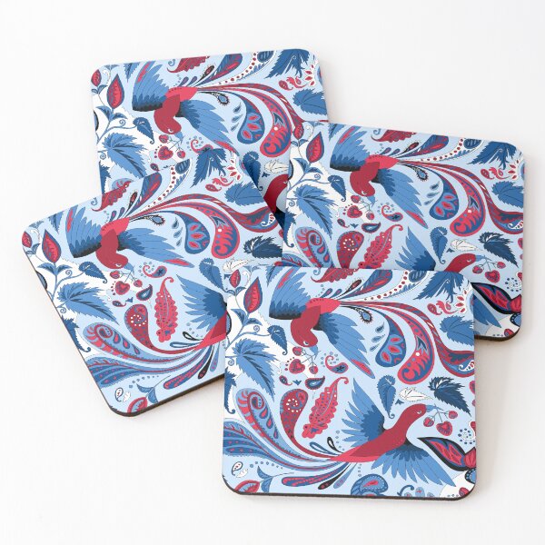 Item preview, birds and begonia paisley - red blue designed and sold by kobyakov.