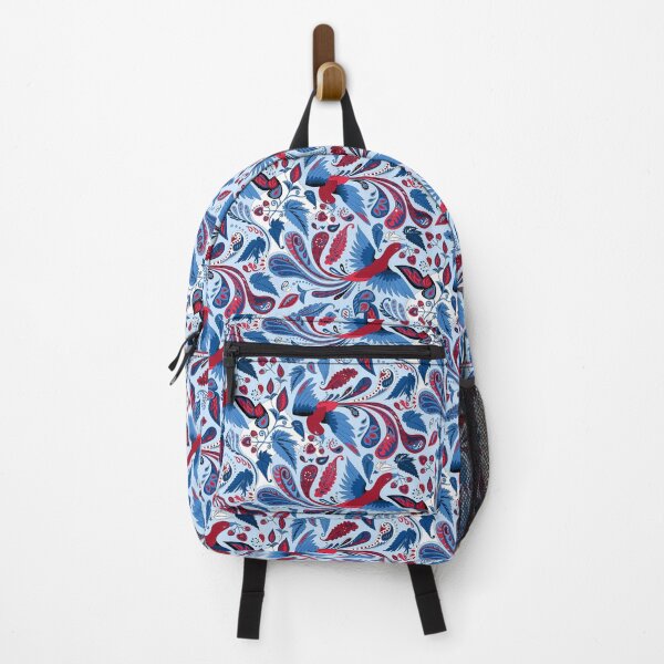 Vista previa del artículo con la obra «Pájaros y begonias paisley - rojo azul», diseñado y vendido por kobyakov.