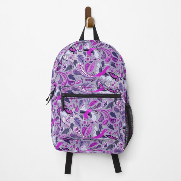Vista previa del artículo con la obra «Pájaros y begonias paisley - lila», diseñado y vendido por kobyakov.