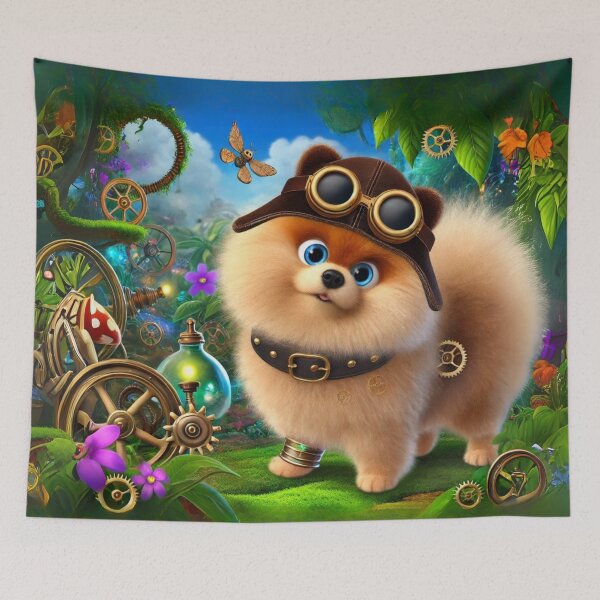 Item preview, Steampunk Pomeranian in a Lush Wonderland designed and sold by Sillytoe.