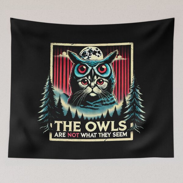 Item preview, The Owls Are Not What They Seem: Cat in an owl costume eerie Twin Peaks artwork funny shirt designed and sold by Dollycat Industries.