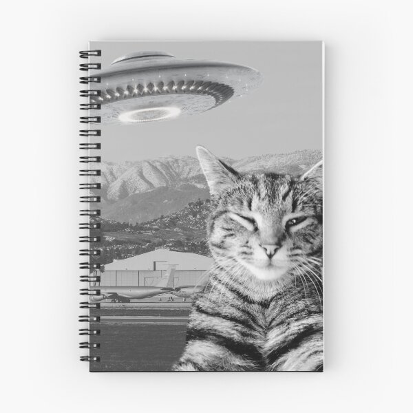Item preview, Cat Selfie Alien Spaceship UFO Mountains Plane Military Base T-Shirt designed and sold by SunfullyYours.