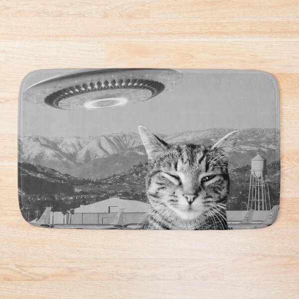 Item preview, Cat Selfie Alien Spaceship UFO Mountains Plane Military Base T-Shirt designed and sold by SunfullyYours.