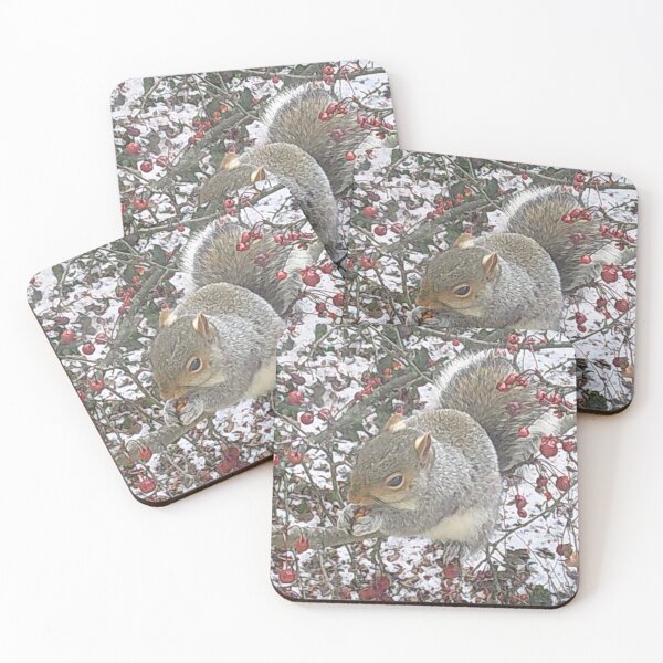 Item preview, Squirrel Munching on Berries on a Snowy Day designed and sold by shopartsyraes.
