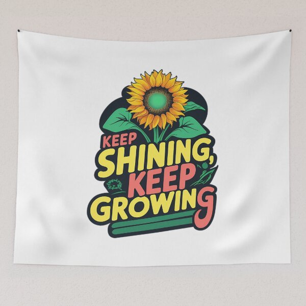 Item preview, Glowing Sunflower Keep Shining Keep Growing Bold Modern Typography Sunny Yellow Deep Green Coral Lively Motivational designed and sold by zoughlal.