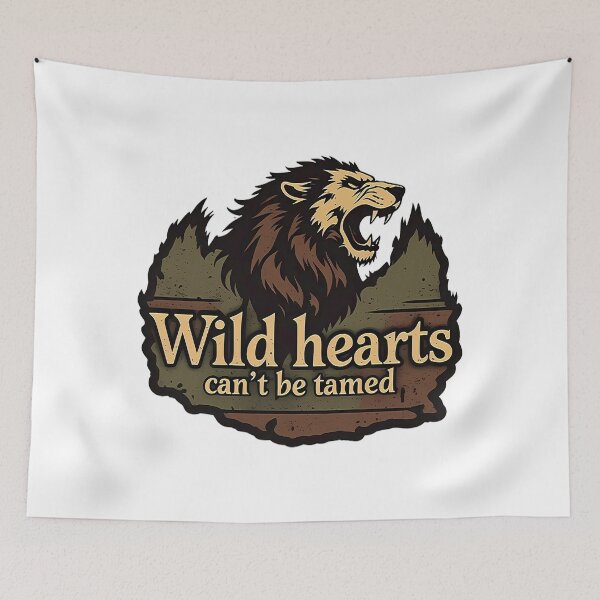 Item preview, Roaring Lion Wolf Silhouette Wild Hearts Can’t Be Tamed Rugged Serif Font Deep Brown Moss Green Golden Yellow Raw Untamed Aesthetic designed and sold by zoughlal.