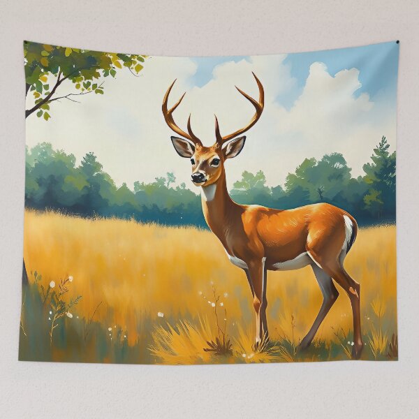 Item preview, Deer Landscape Oil Painting Style Forest Animal designed and sold by kakarikihill.