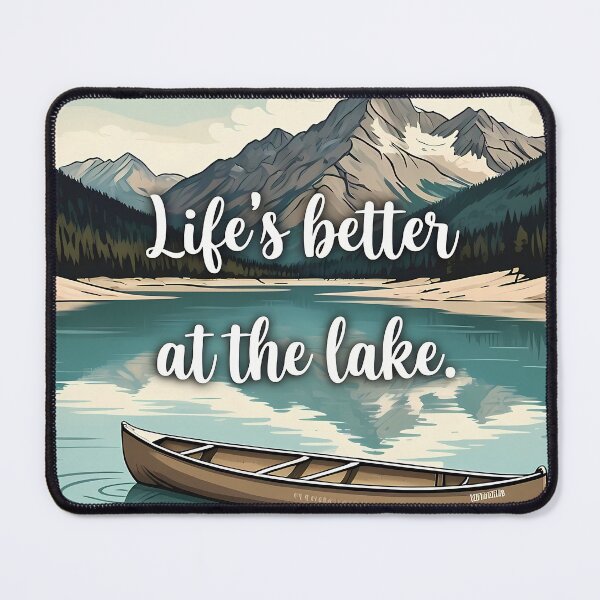 Item preview, Lakeside Scene Mountains Canoe Life’s Better at the Lake Rustic Hand-Painted Font Aqua Blue Sandy Beige Forest Green Tranquil Nature-Inspired designed and sold by zoughlal.