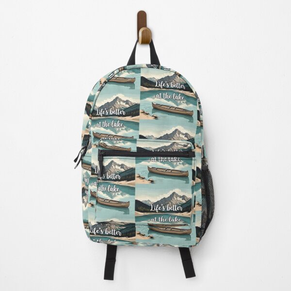 Item preview, Lakeside Scene Mountains Canoe Life’s Better at the Lake Rustic Hand-Painted Font Aqua Blue Sandy Beige Forest Green Tranquil Nature-Inspired  designed and sold by zoughlal.