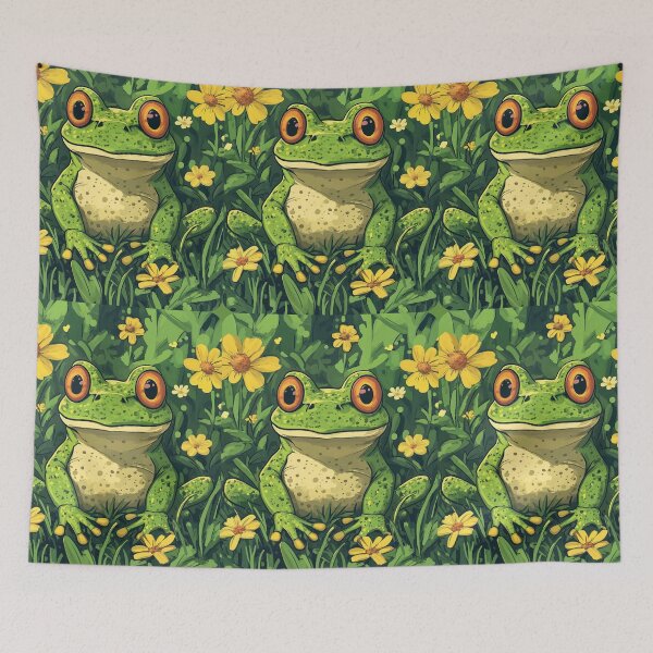 Item preview, Cute Spotted Frog in a field with yellow Flowers So Hoppy #1 designed and sold by Vicki Noble Art.