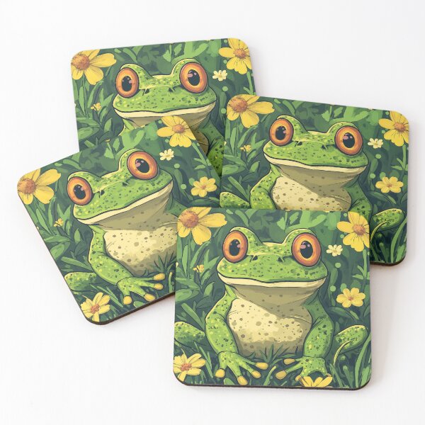 Item preview, Cute Spotted Frog in a field with yellow Flowers So Hoppy #1 designed and sold by Vicki Noble Art.