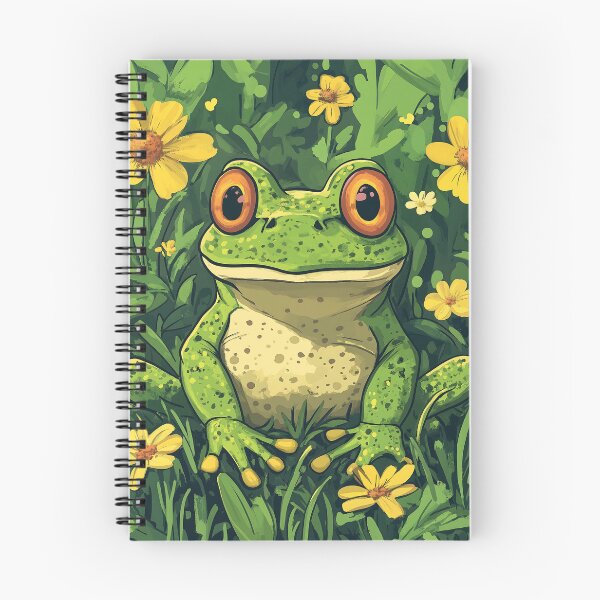 Item preview, Cute Spotted Frog in a field with yellow Flowers So Hoppy #1 designed and sold by Vicki Noble Art.