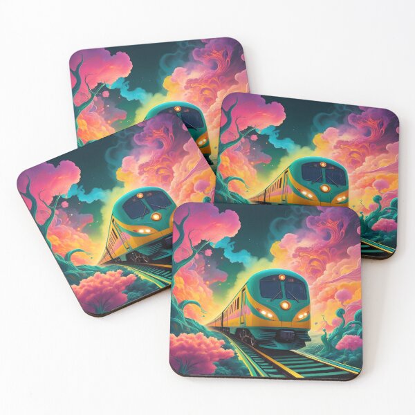 Item preview, Fantasy train through pink trees and clouds designed and sold by EmeraldeaArt.