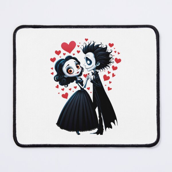 Item preview, Gothic Couple in Romantic Embrace Surrounded by Hearts in Whimsical Style designed and sold by ElenaHrubes.