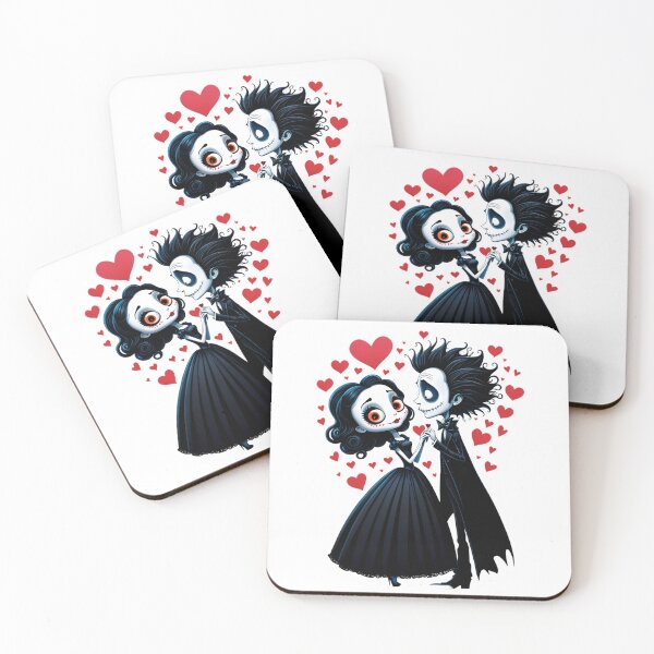 Item preview, Gothic Couple in Romantic Embrace Surrounded by Hearts in Whimsical Style designed and sold by ElenaHrubes.