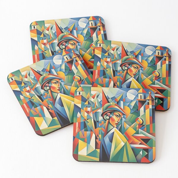 Item preview, Cubist Woman in Vibrant Cityscape designed and sold by Harmonic_Layers.