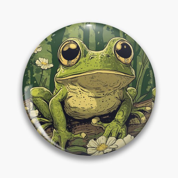 Item preview, Cute Frog with Big Adorable Eyes in a field with cream Flowers So Hoppy #2 designed and sold by Vicki Noble Art.