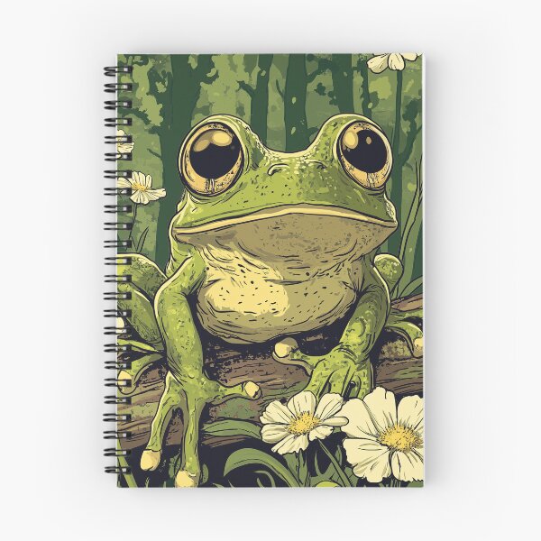 Item preview, Cute Frog with Big Adorable Eyes in a field with cream Flowers So Hoppy #2 designed and sold by Vicki Noble Art.