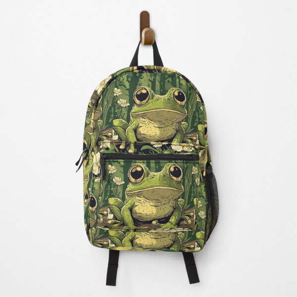 Item preview, Cute Frog with Big Adorable Eyes in a field with cream Flowers So Hoppy #2 designed and sold by Vicki Noble Art.