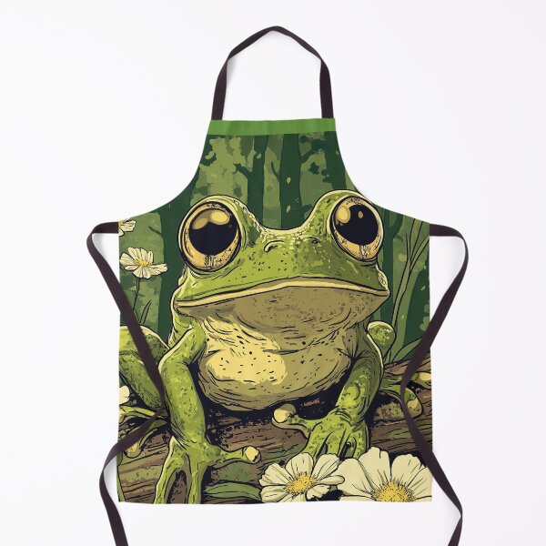 Item preview, Cute Frog with Big Adorable Eyes in a field with cream Flowers So Hoppy #2 designed and sold by Vicki Noble Art.
