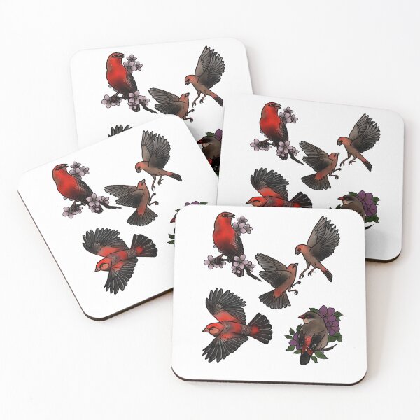 Item preview, Pattern of strawberry finches tattoo style designed and sold by LeahcarsArt.