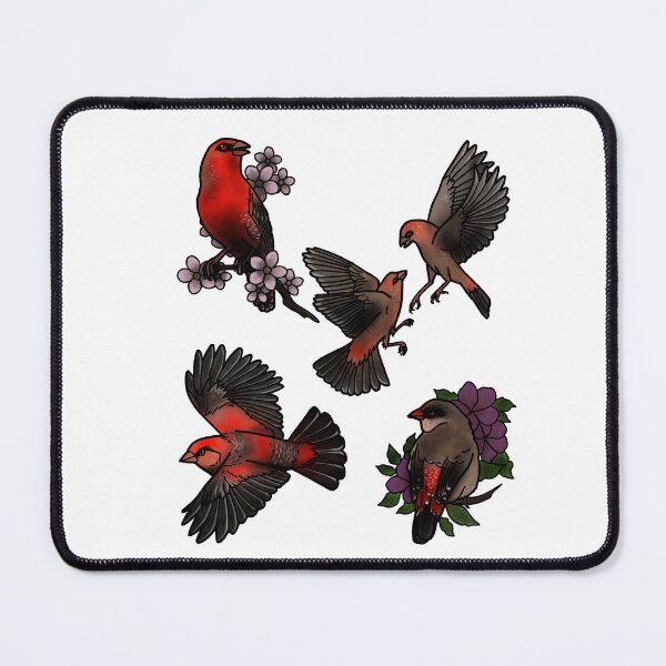 Item preview, Pattern of strawberry finches tattoo style designed and sold by LeahcarsArt.