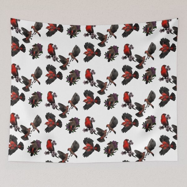 Item preview, Pattern of strawberry finches tattoo style designed and sold by LeahcarsArt.