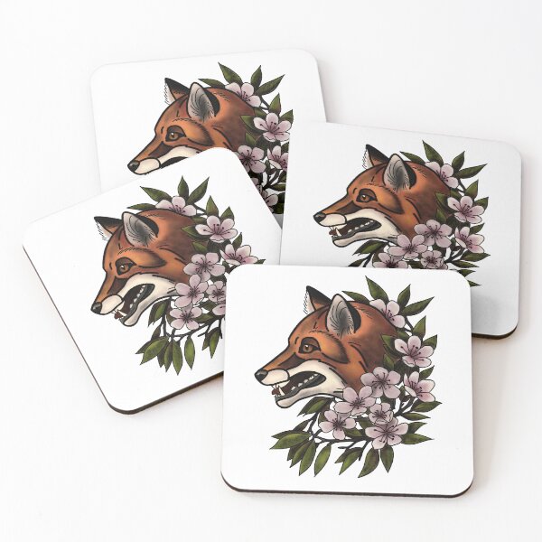 Item preview, Fox with flowers neotrad tattoo style designed and sold by LeahcarsArt.
