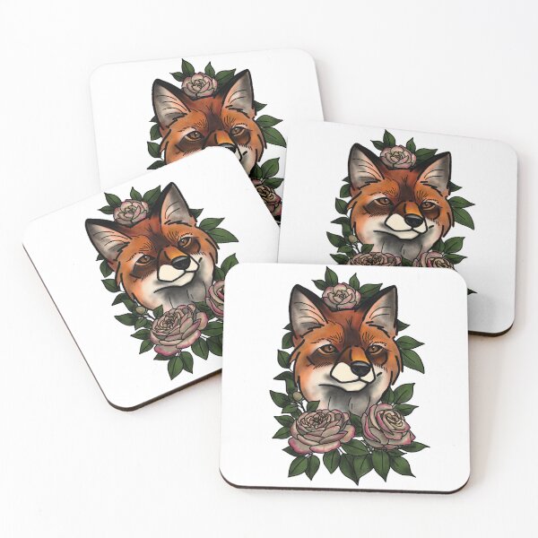 Item preview, Copy of Fox with flowers neotrad tattoo style designed and sold by LeahcarsArt.