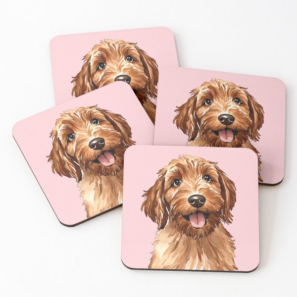 Artikelvorschau, Golden Doodle Aquarell Welpe (pink) entworfen und verkauft von Magnolia Valley Art.