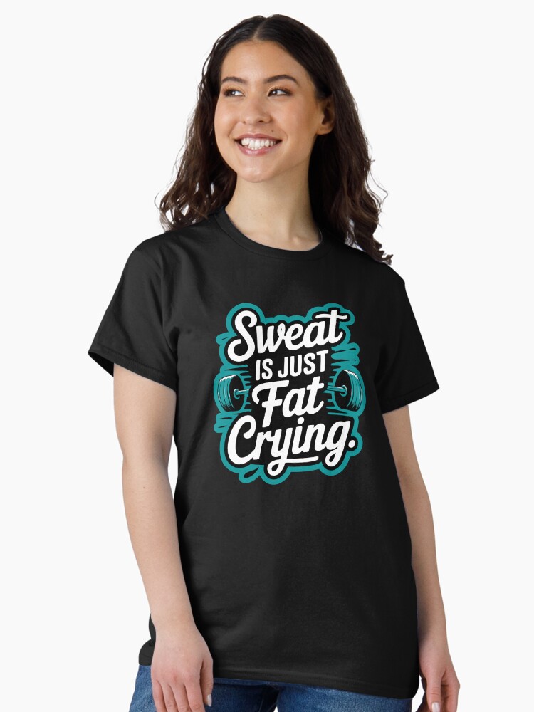 Imagen 2 de 7, Camiseta clásica con la obra Gimnasio motivacional / Llorando gorda, conquistando metas, diseñada y vendida por Hostar2024.