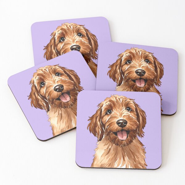 Artikelvorschau, Golden Doodle Aquarell Welpe (lila) entworfen und verkauft von Magnolia Valley Art.