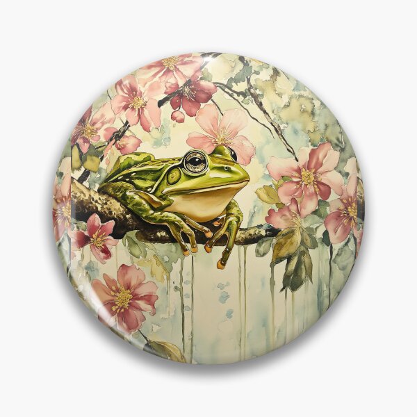 Item preview, Zen Frog with Blossoming Pink Cherry Flowers in a tree  So Hoppy #5 designed and sold by Vicki Noble Art.