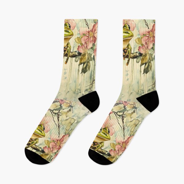 Item preview, Zen Frog with Blossoming Pink Cherry Flowers in a tree  So Hoppy #5 designed and sold by Vicki Noble Art.