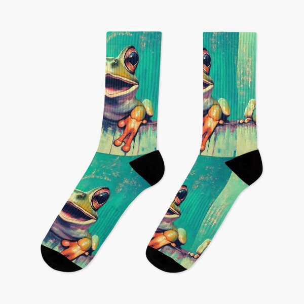 Item preview, Super Cheerful Vivid Frog on a Fence So Hoppy #6 designed and sold by Vicki Noble Art.