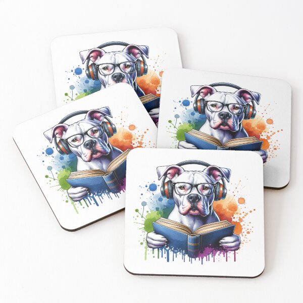 Item preview, American Bulldog Wearing Headphones and Reading a Book designed and sold by 2ndSketch.
