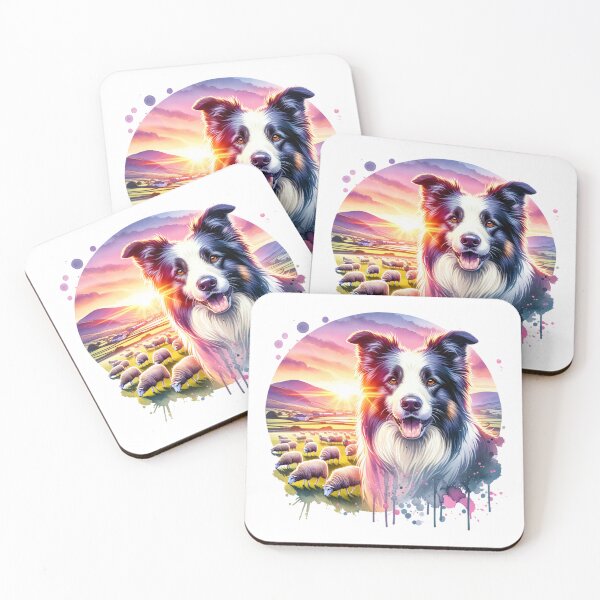 Item preview, Border Collie with Sheep Flock at Beautiful Sunset designed and sold by 2ndSketch.
