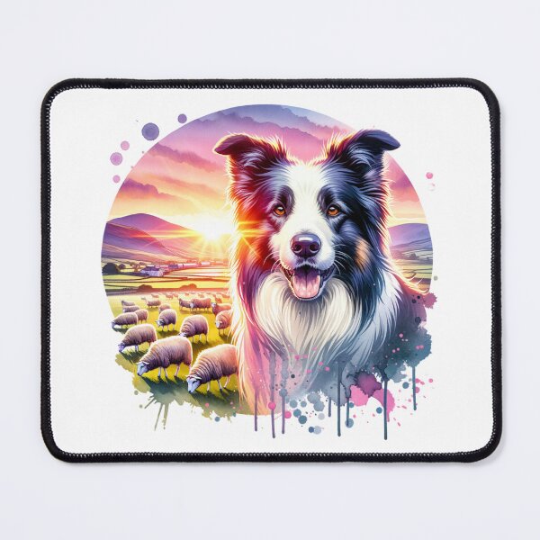 Item preview, Border Collie with Sheep Flock at Beautiful Sunset designed and sold by 2ndSketch.