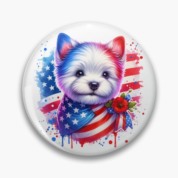 Item preview, Patriotic White Puppy With American Flag and Cute Scarf designed and sold by 2ndSketch.