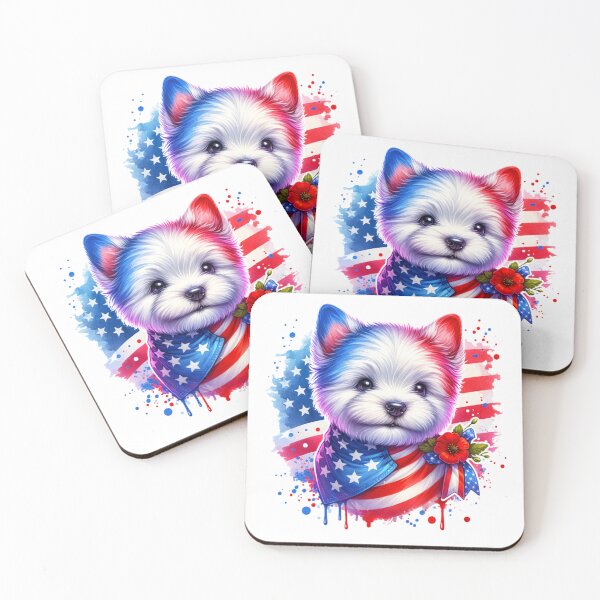 Item preview, Patriotic White Puppy With American Flag and Cute Scarf designed and sold by 2ndSketch.