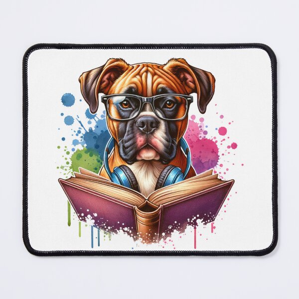 Item preview, Boxer Wearing Headphones and Reading a Book designed and sold by 2ndSketch.