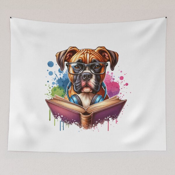 Item preview, Boxer Wearing Headphones and Reading a Book designed and sold by 2ndSketch.